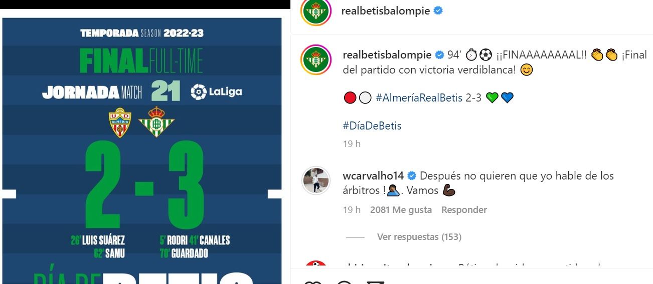 Imagen del comentario de William Carvalho.