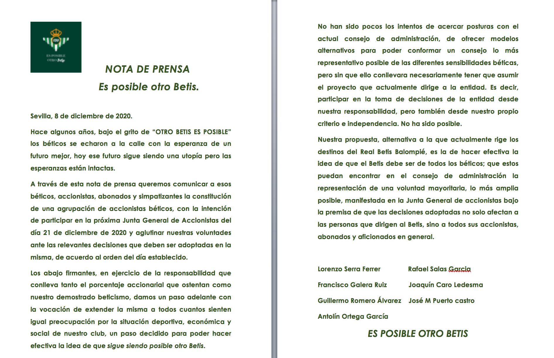  Comunicado de Es Posible Otro Betis.