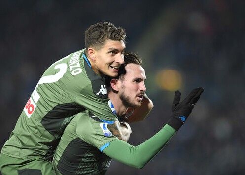 Fabián Ruiz, representado por Álvaro Torres, celebrando un gol con el Nápoles.