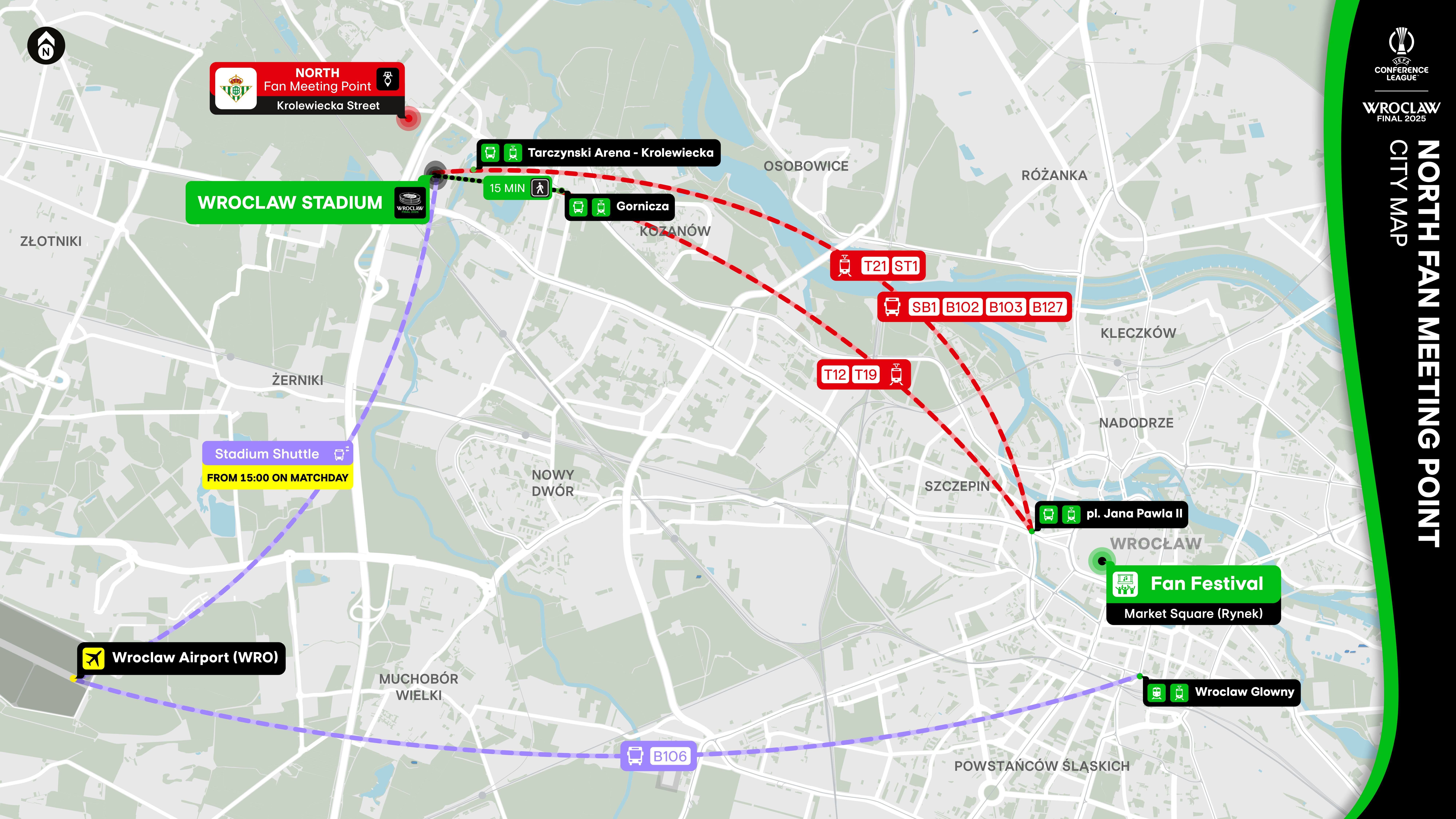 Mapa oficial de la UEFA para la fan zone del Betis en la final de la Conference League.