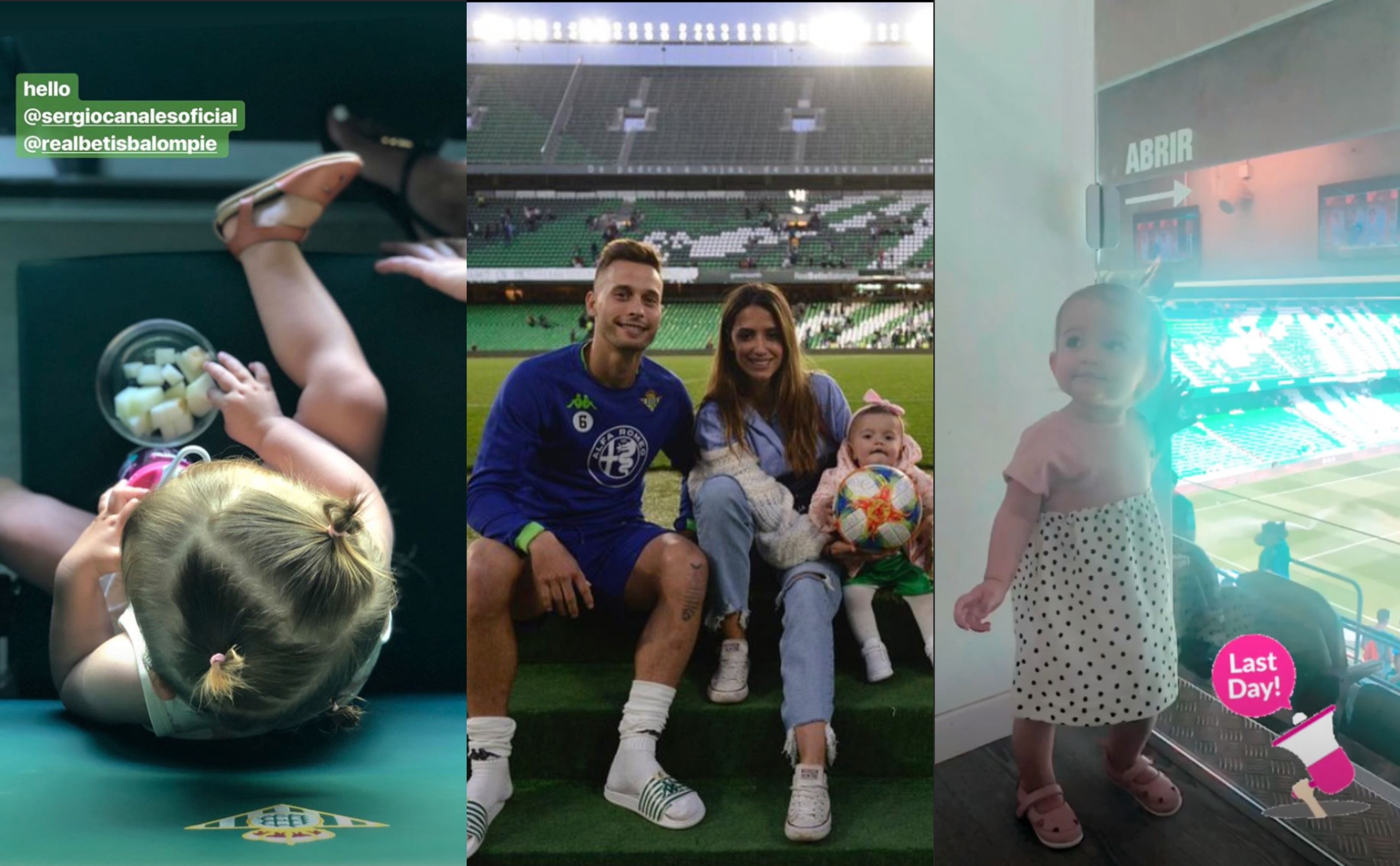  India, hija de Sergio Canales y Cristina Llorens, en el estadio Benito Villamarín (Fotos: Instagram).