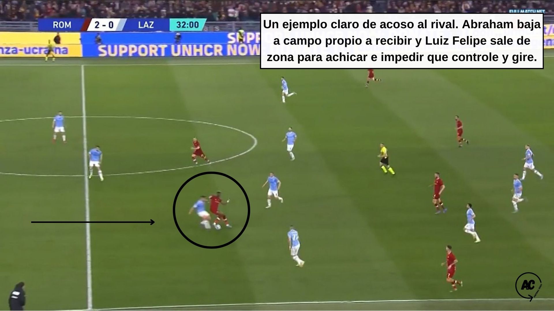  Luiz Felipe sale mucho de zona para acosar al rival.