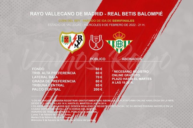  Los precios de las entradas para el Rayo Vallecano - Real Betis.