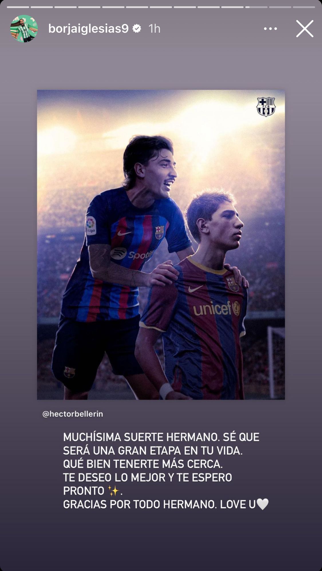 El mensaje de Borja Iglesias a Bellerín