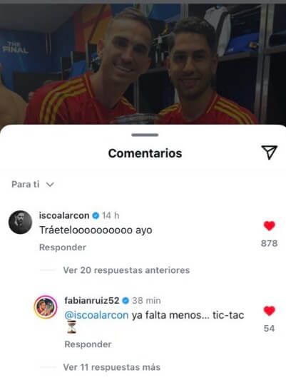  La respuesta de Fabián Ruiz a Isco Alarcón.
