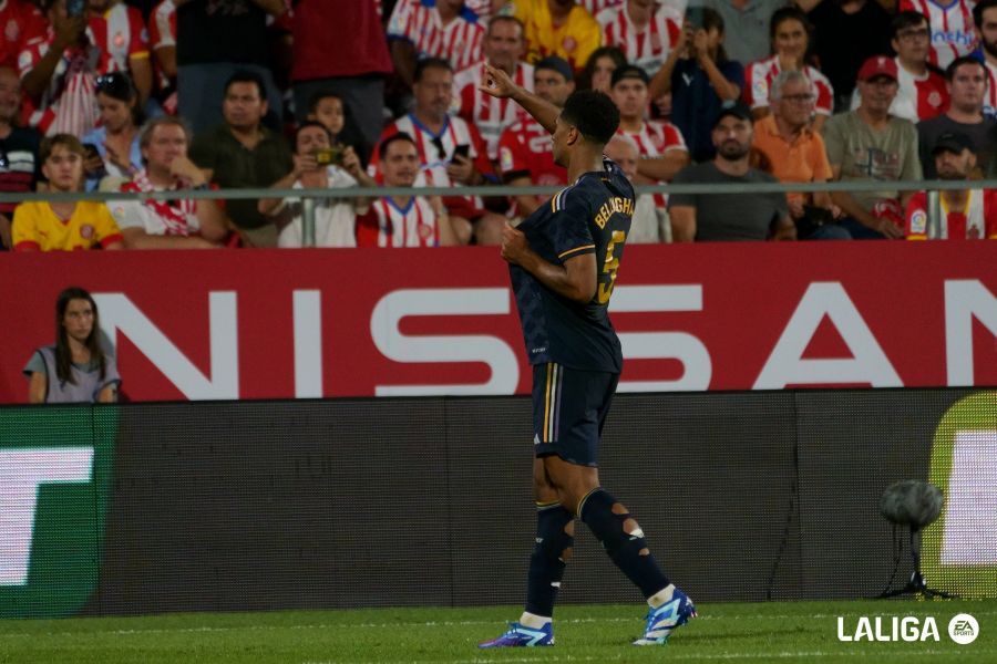  Belllingham celebra su tanto en el Girona-Real Madrid. Fuente: LALIGA