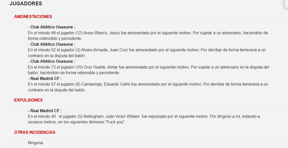  El acta del Osasuna - Real Madrid