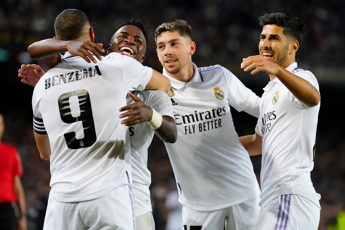Celebración del Real Madrid en el Clásico ante el Barcelona.
