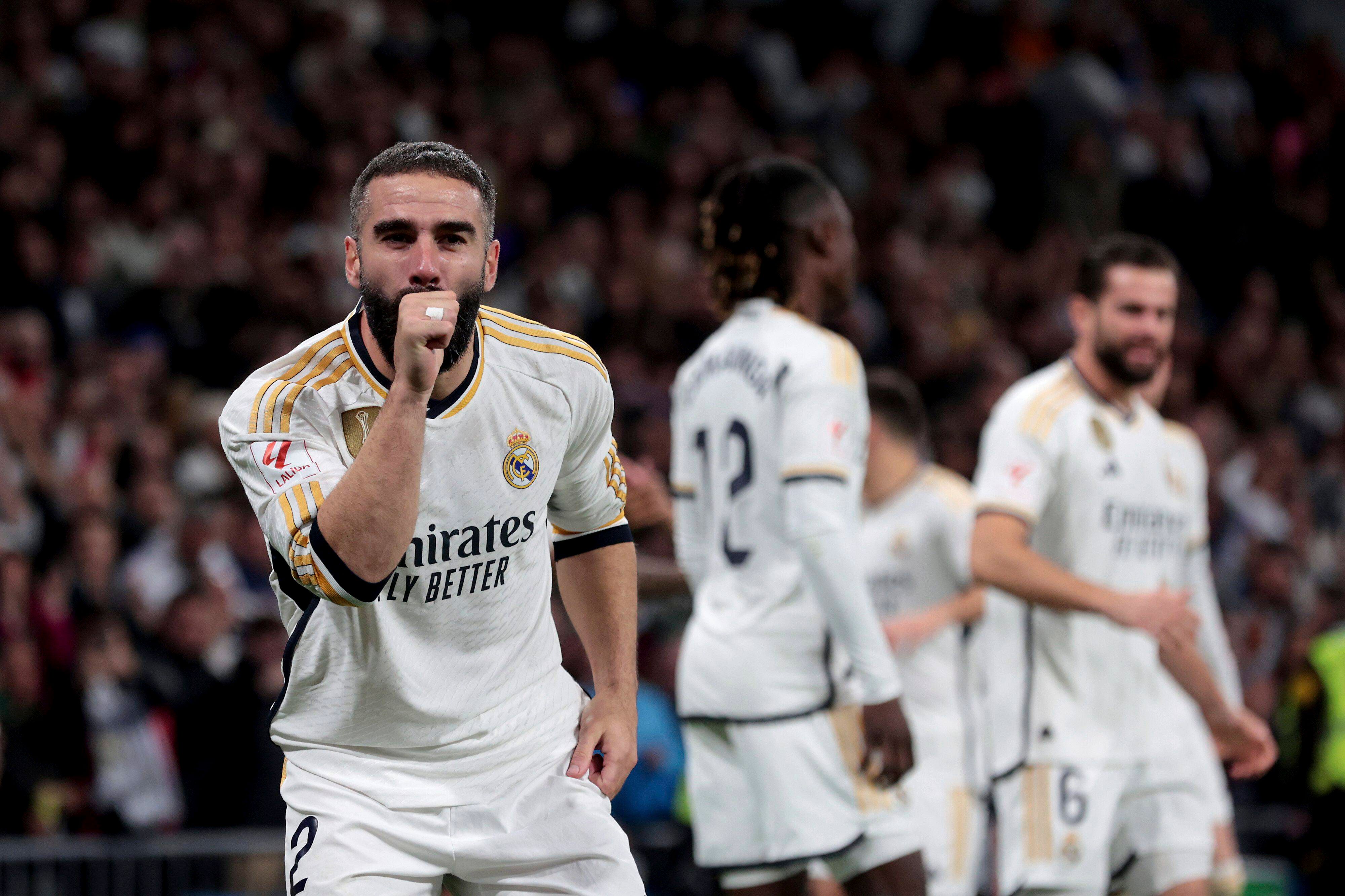  Dani Carvajal celebra su gol en el Real Madrid-Valencia.