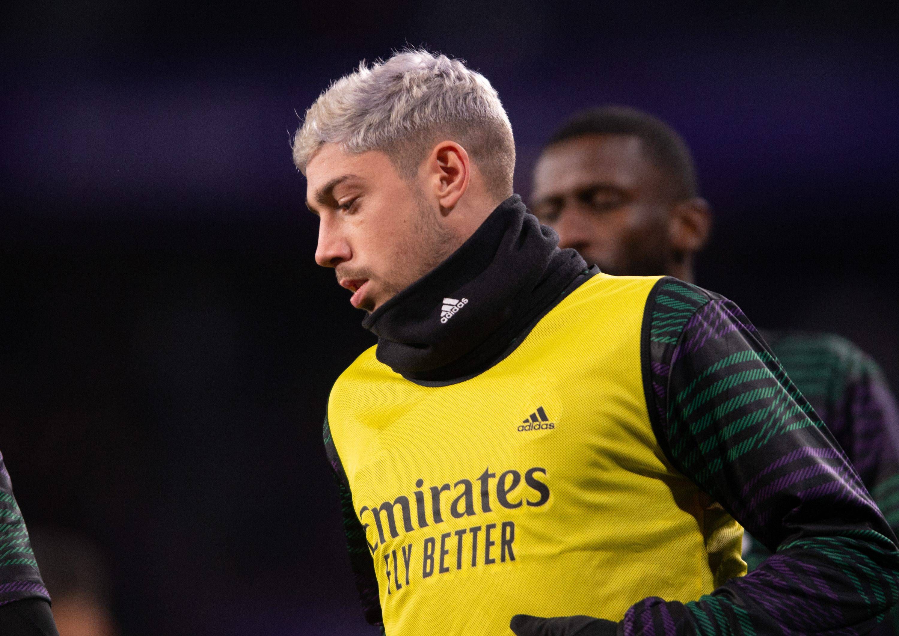 Fede Valverde, en un calentamiento del Real Madrid.