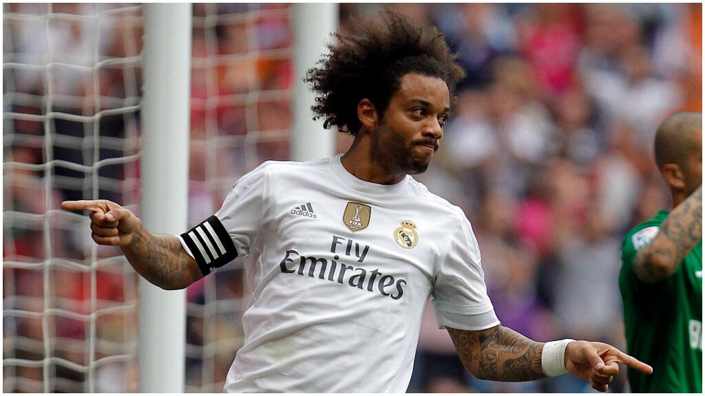  Marcelo celebrando un gol con el Real Madrid.