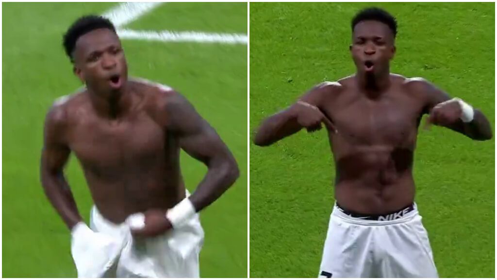  Vinicius y la locura de celebración tras su gol (Movistar +)