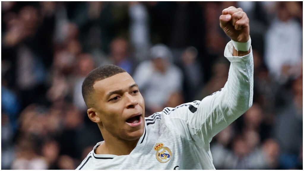 Kylian Mbappé celebra el penalti ante Las Palmas.