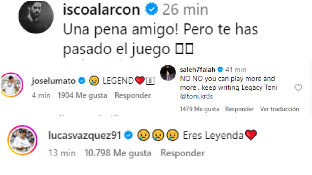 Las reacciones de algunos jugadores a la retirada de Toni Kroos (Redes sociales)