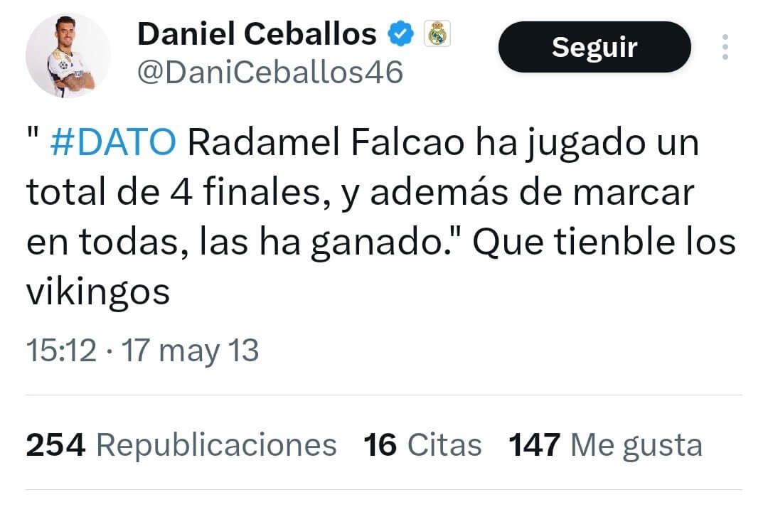  Tweet de Dani Ceballos antes de la final de Copa del Rey de 2013 (Fuente: X)