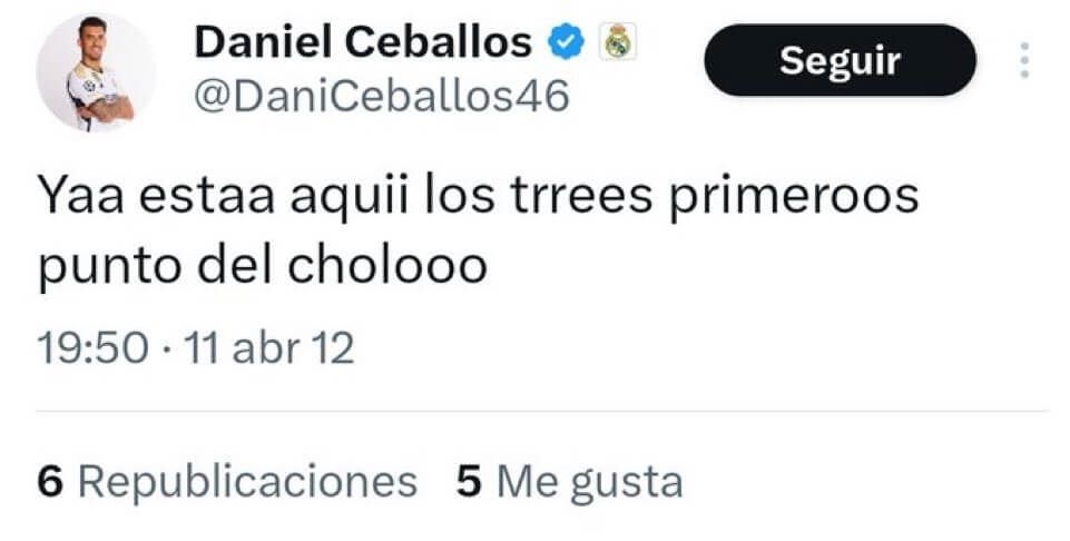  Tweet de Dani Ceballos apoyando a Simeone (Fuente: X)