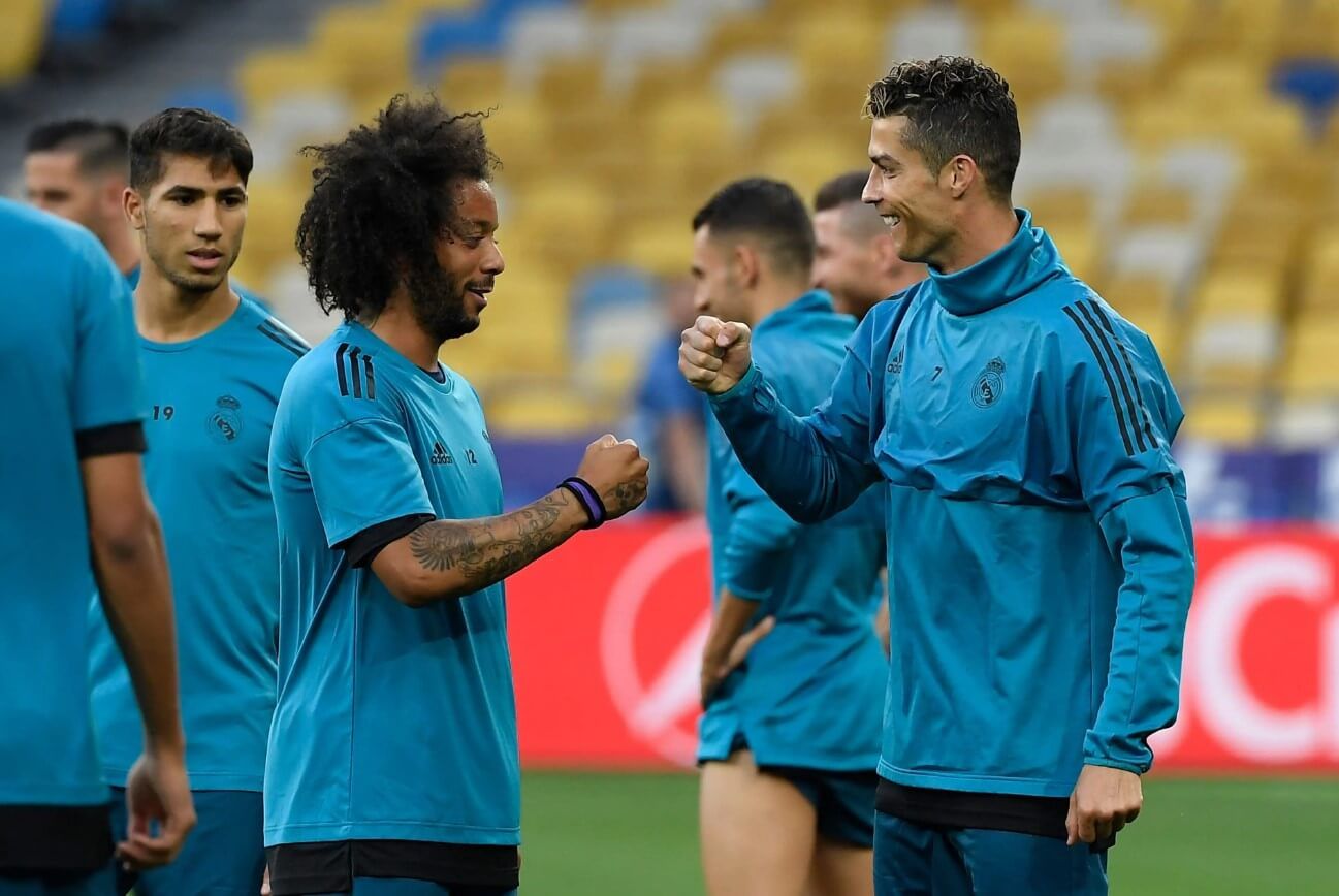 Marcelo y Cristiano Ronaldo, durante un entrenamiento del Real Madrid.