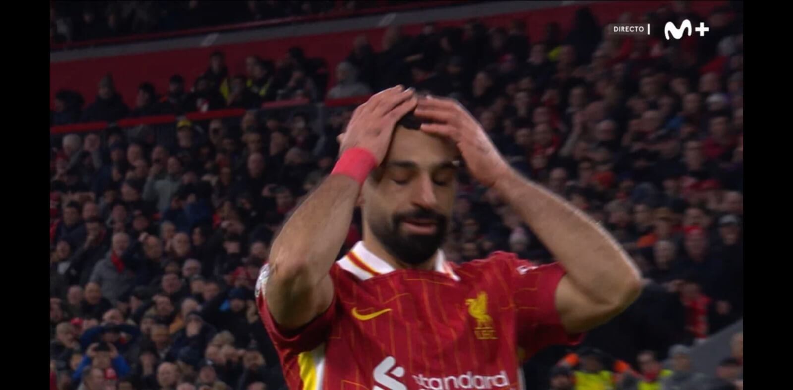  Salah lamentándose del penalti fallado contra el Madrid (Movistar)