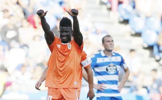 Obeng celebra su gol ante el Dépor.