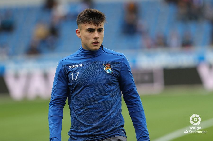  Barrenetxea, en el calentamiento previo a un choque contra el Alavés.