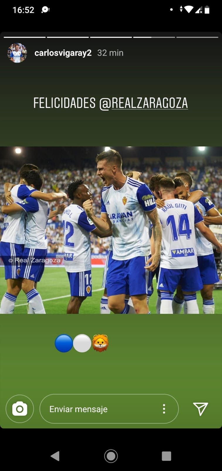  Carlos Vigaray felicita el aniversario al Real Zaragoza.