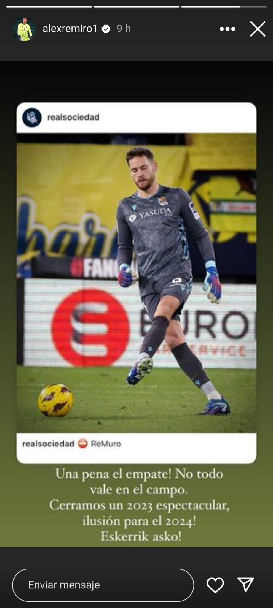  El mensaje de Álex Remiro tras el partido del Cádiz (@alexremiro1)