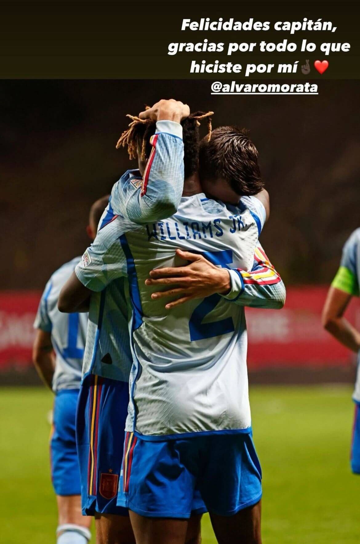 Felicitación de Nico Williams a Álvaro Morata por su cumpleaños.