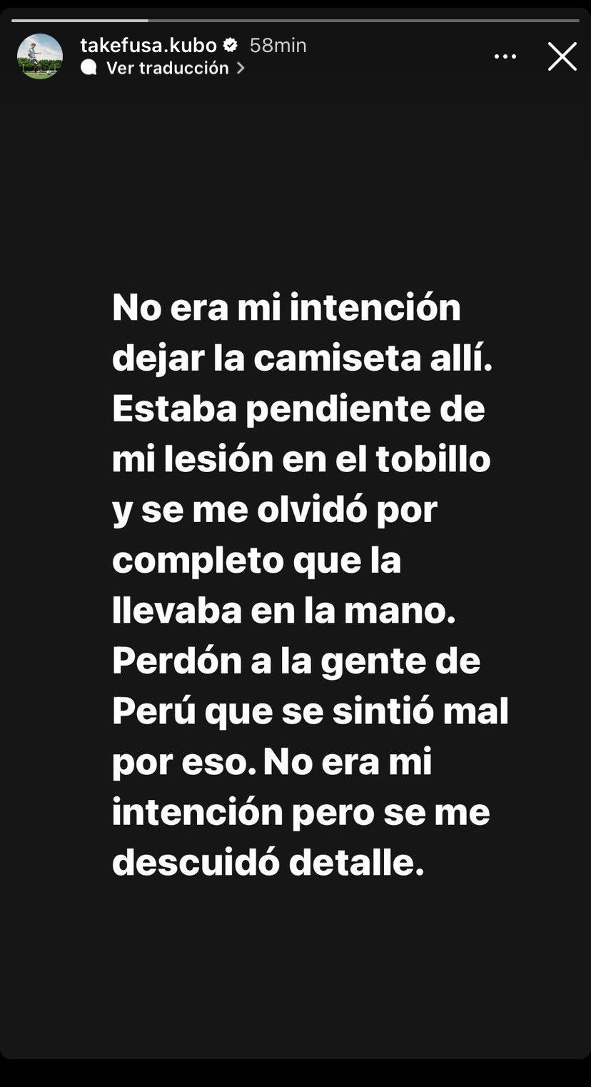  La story de Take Kubo pidiendo disculpas en Instagram.