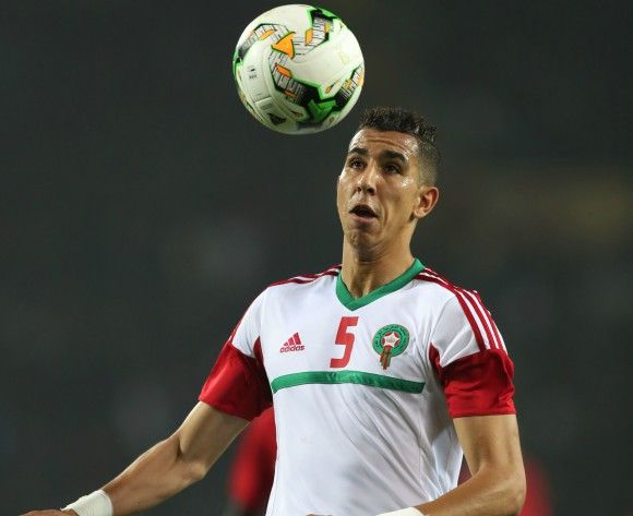  Jawad El Yamiq, durante un partido con la selección de Marruecos.