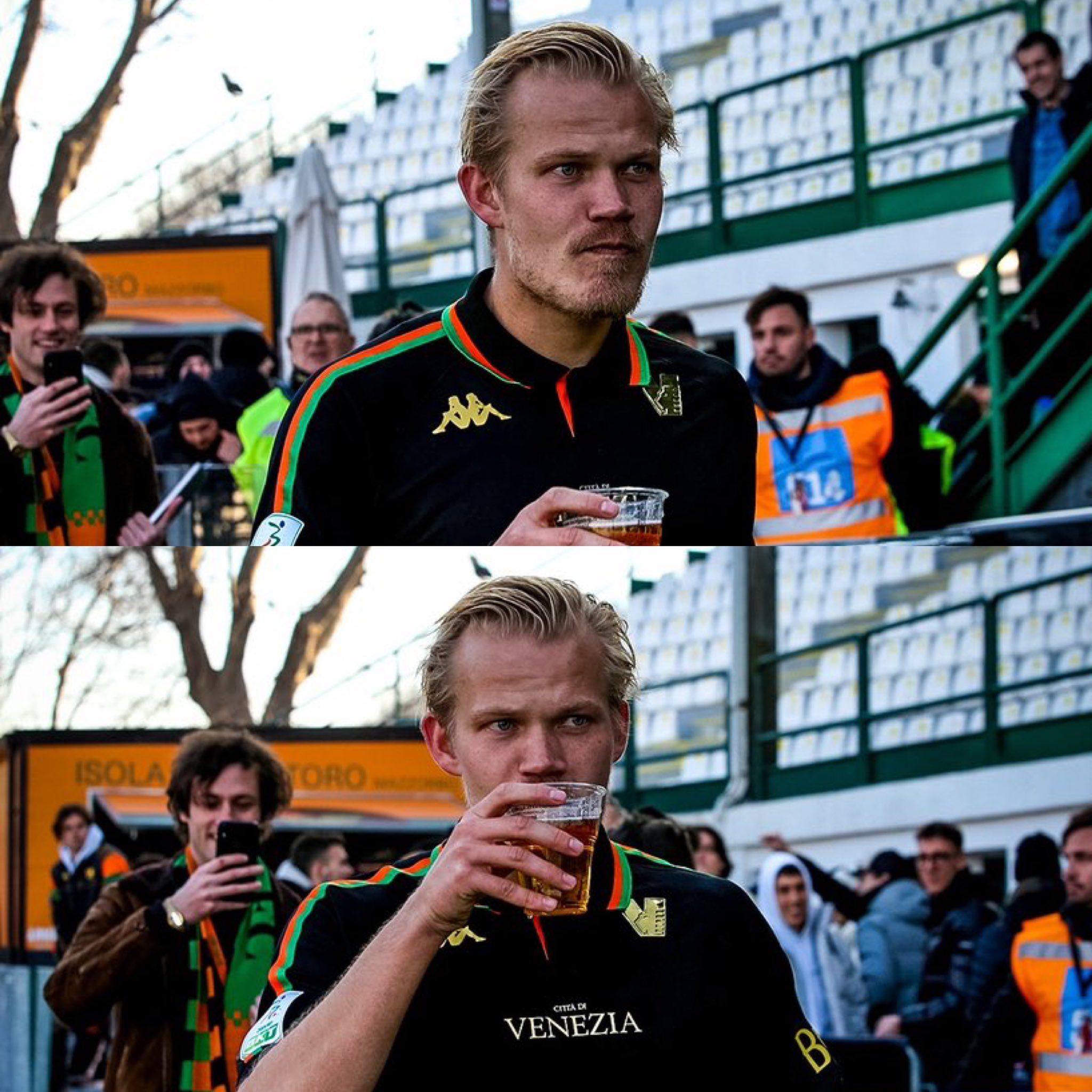  Joel Pohjanpalo bebiendo cerveza.