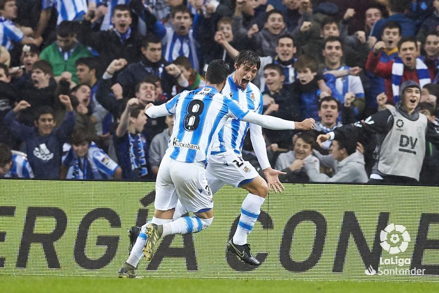 Le Normand celebra su gol al Eibar.