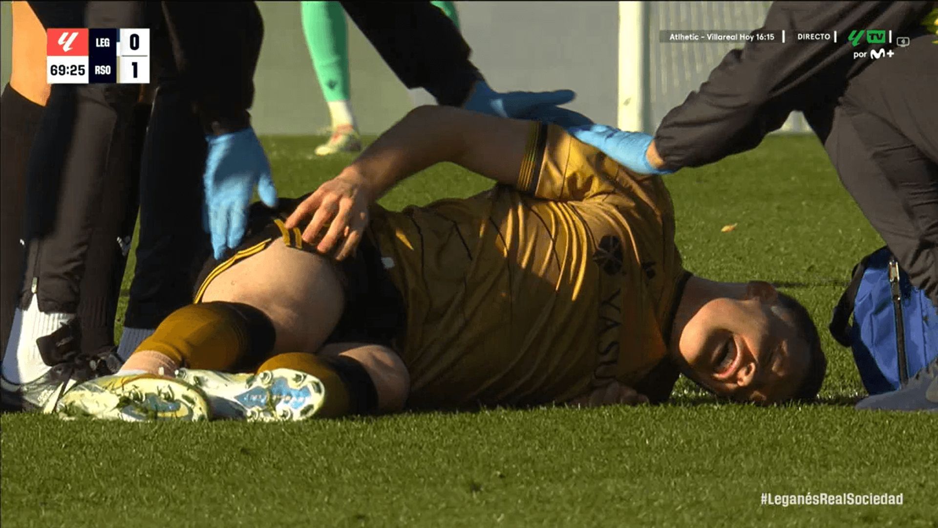  Sergio Gómez se duele en el Leganés-Real Sociedad.