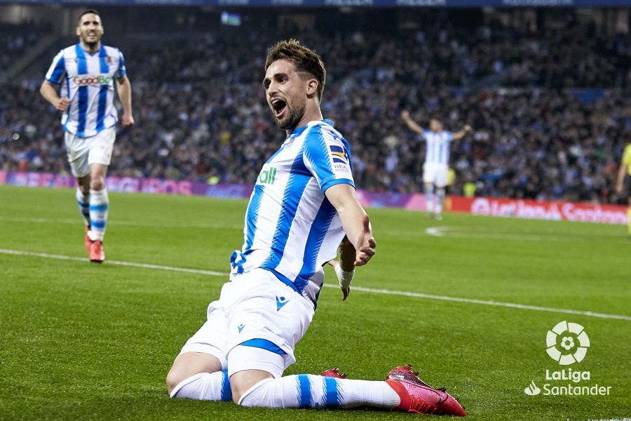  Adnan Januzaj celebra su gol durante el Real Sociedad-Real Valladolid.