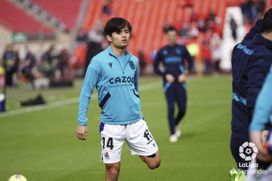 Take Kubo, en el entrenamiento previo al Almería-Real Sociedad.