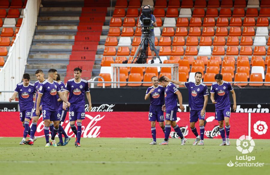  Los jugadores del Pucela celebran el gol en el valencia-Real Valladolid.