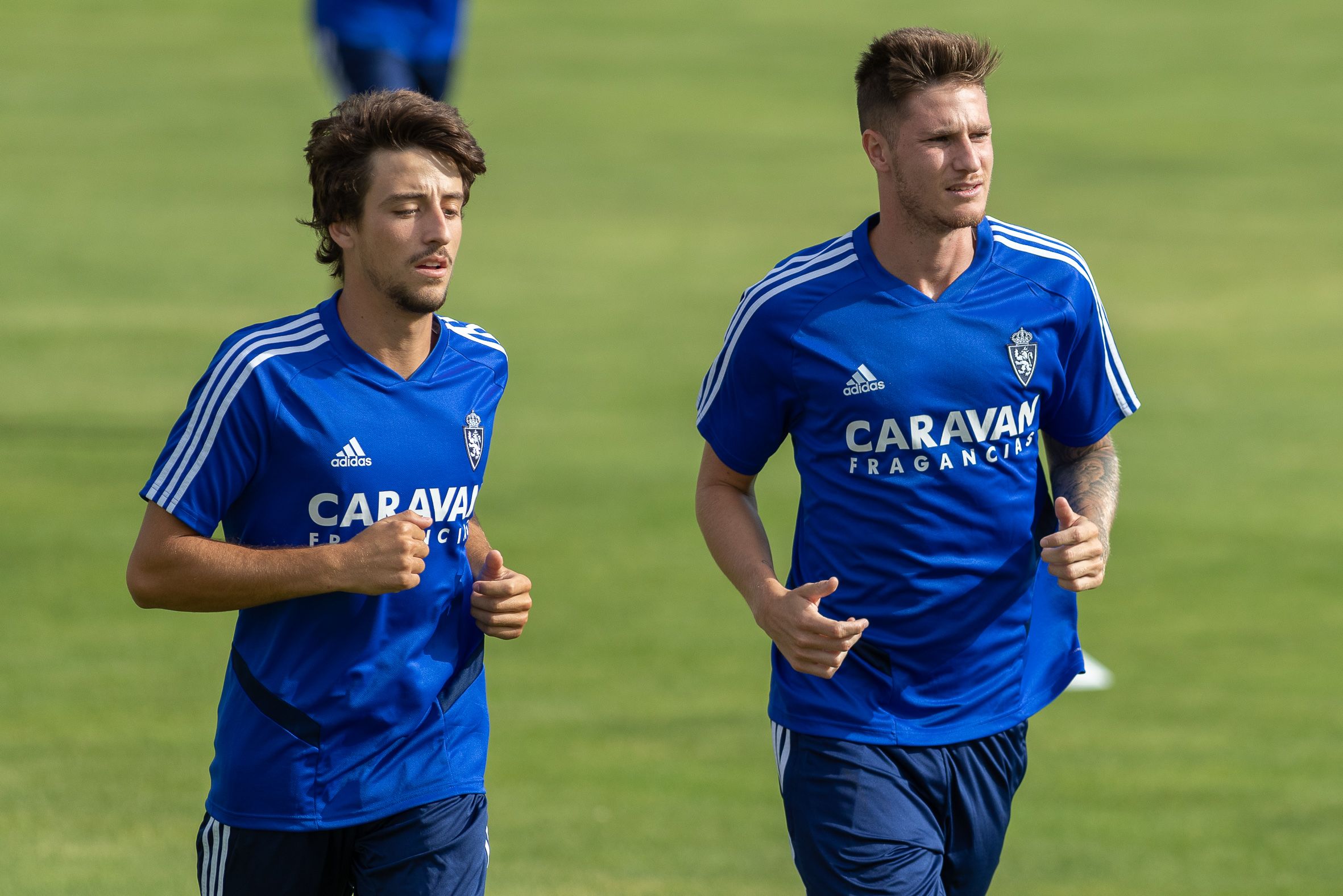  Vigaray y Delmás durante un entrenamiento de pretemporada del Real Zaragoza.
