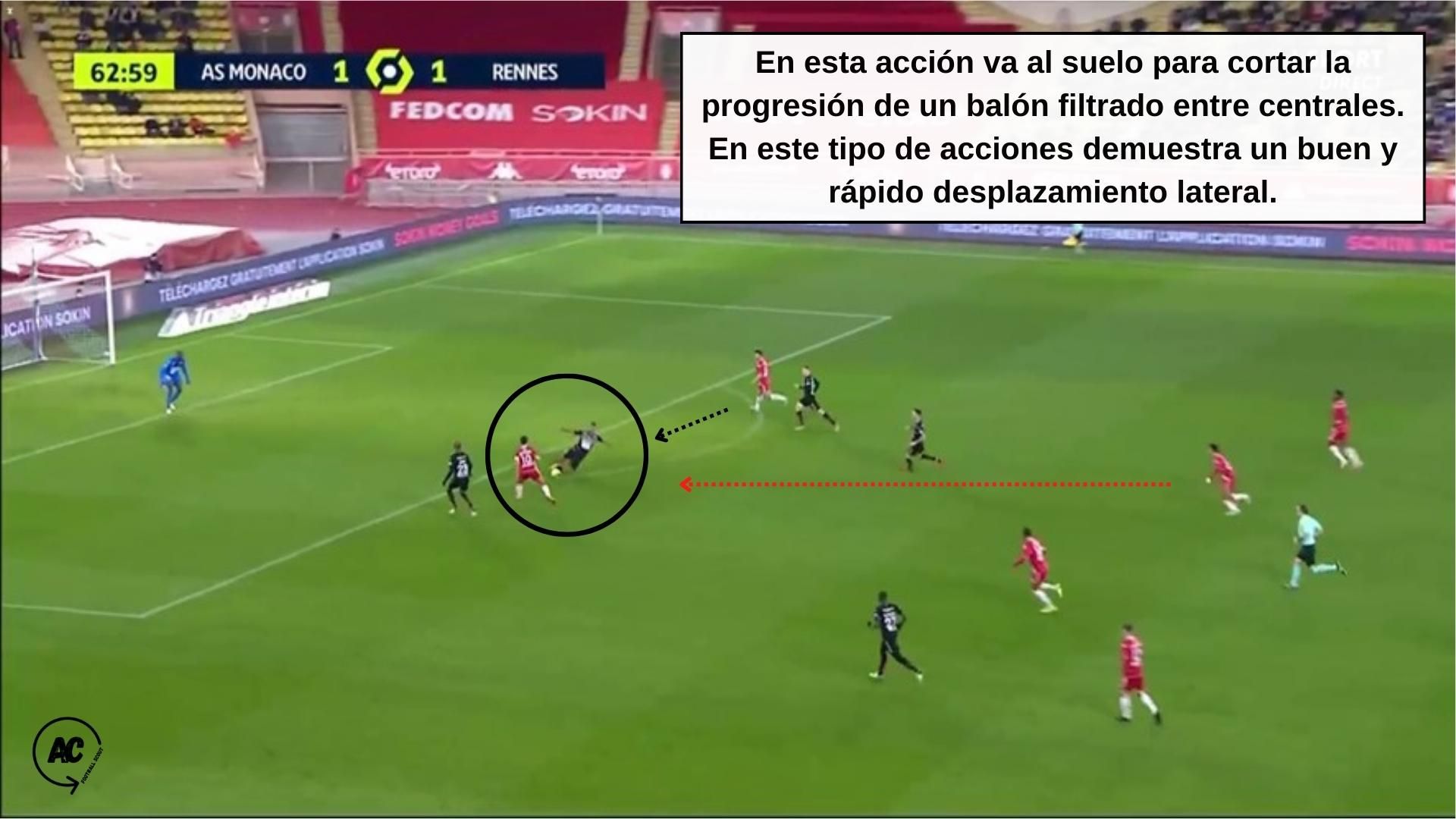 Gran acción del central galo corrigiendo una situación en la que Ben Yedder quedaba sólo en el área.