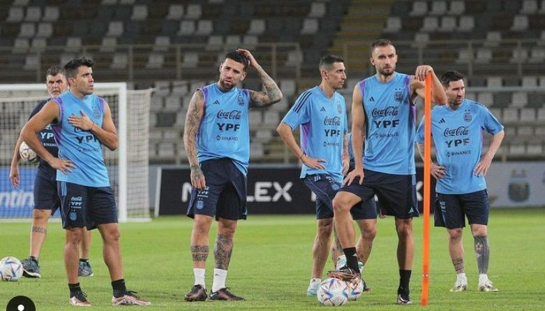 Acuña, en el entrenamiento de Argentina de este martes.