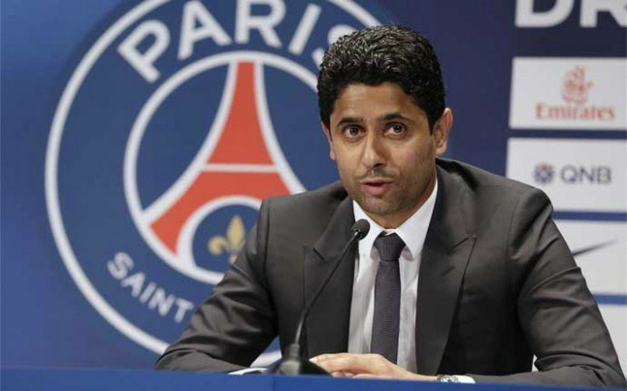  Nasser Al Khelaifi, presidente del PSG, durante una comparecencia pública.