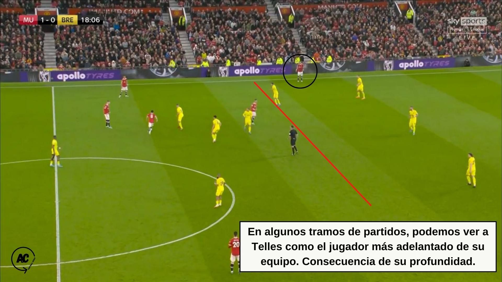  El brasileño, siendo profundo en un partido con el Manchester United