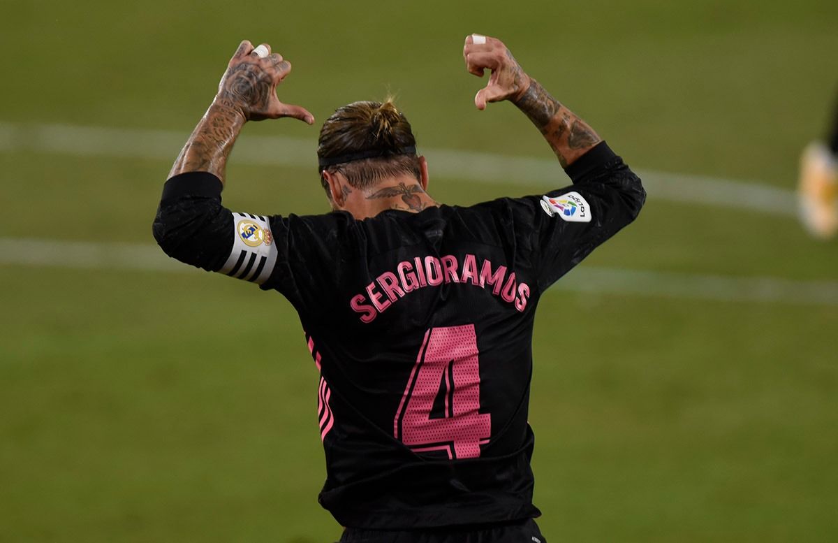 Sergio Ramos, celebrando un gol en un Betis-Real Madrid.