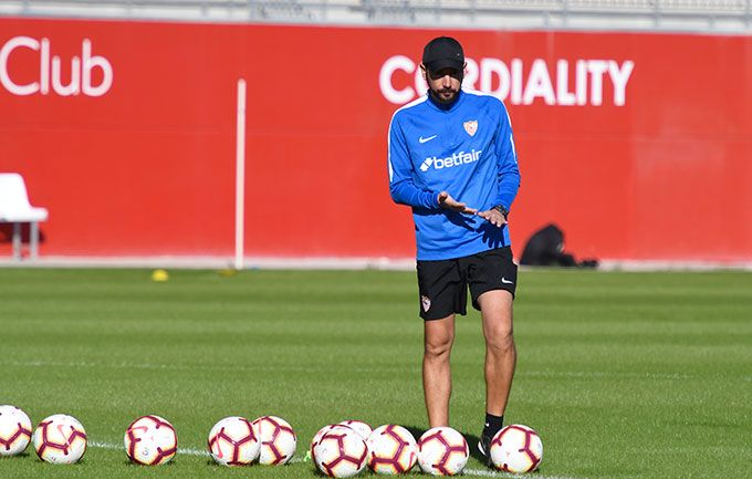 Pablo Machín, en el entrenamiento de este viernes.