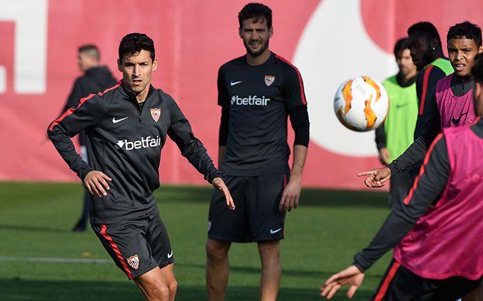  Jesús Navas, en un entrenamiento del Sevilla.