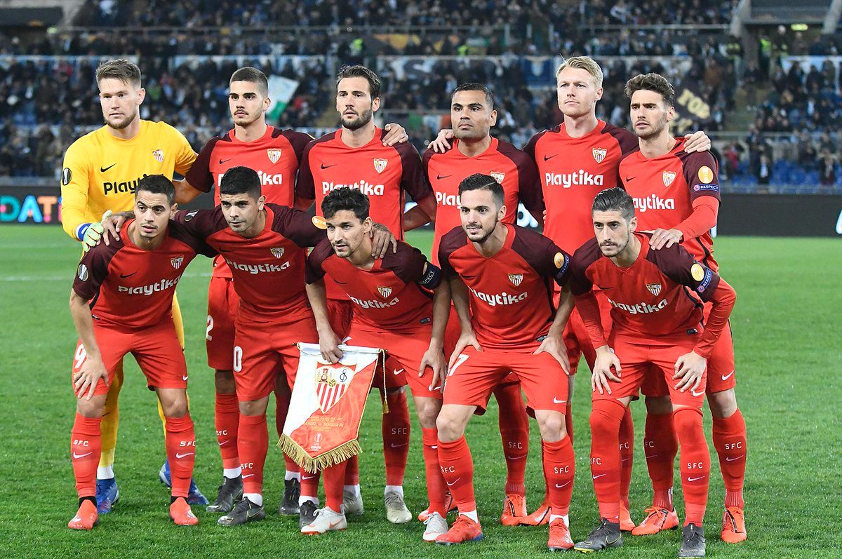  El once del Sevilla en el Olímpico de Roma.