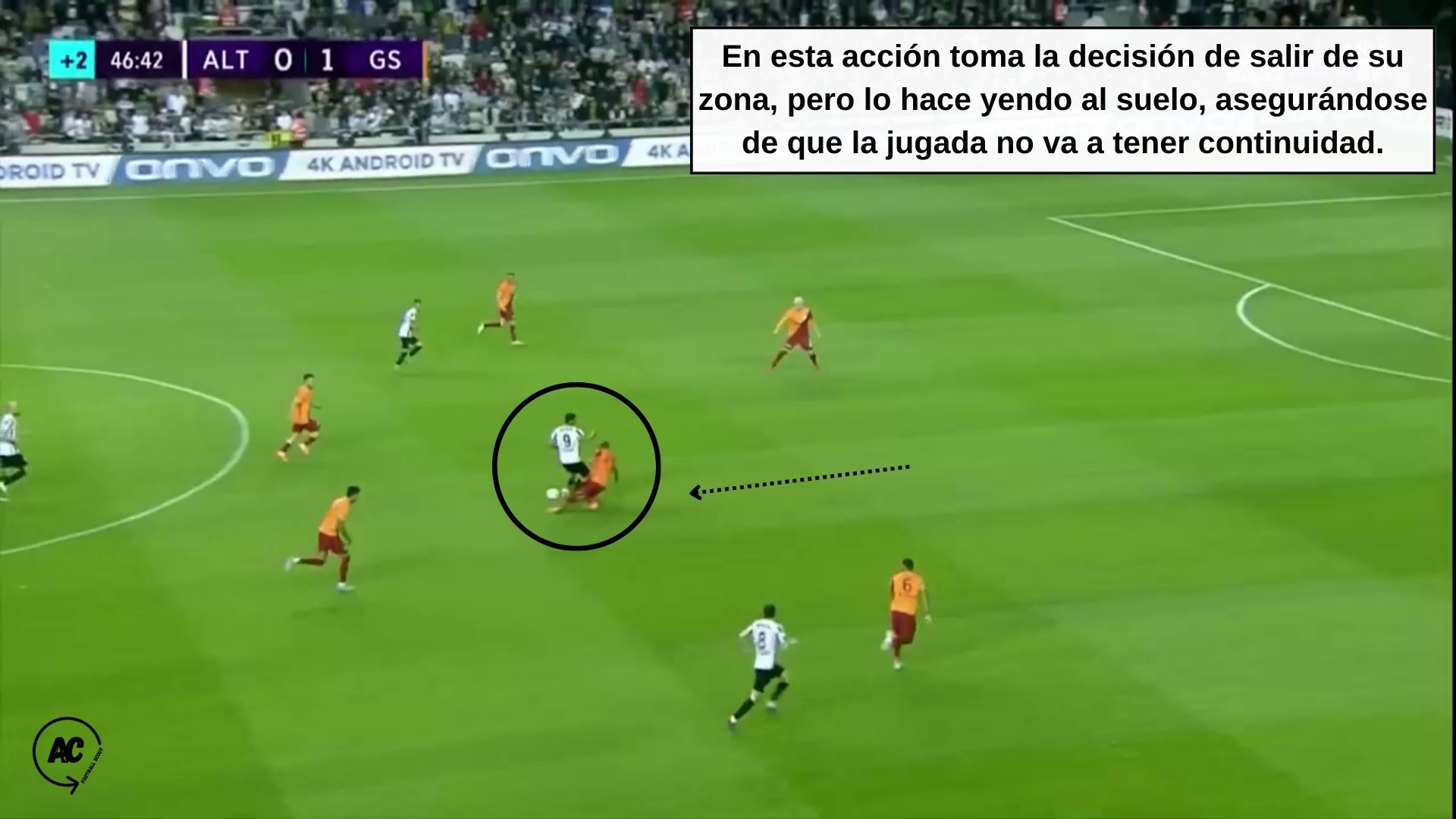 Marcao sale de zona para cortar la progresión del rival