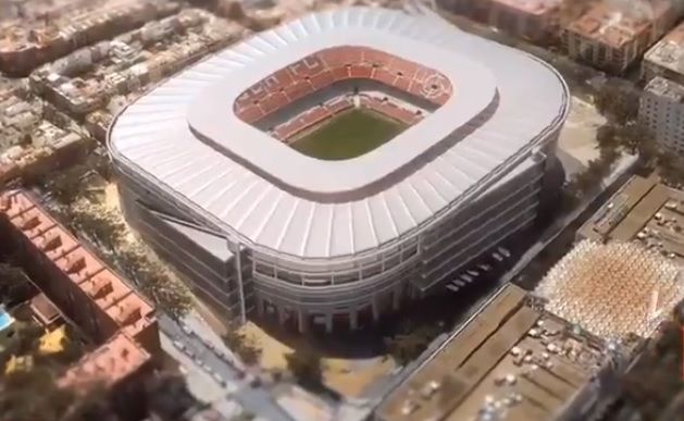 Montaje del Sánchez-Pizjuán con cubierta.