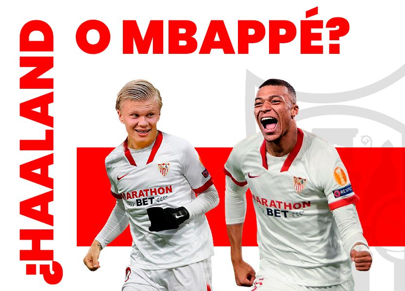 Haaland y Mbappé, con las camisetas del Sevilla.