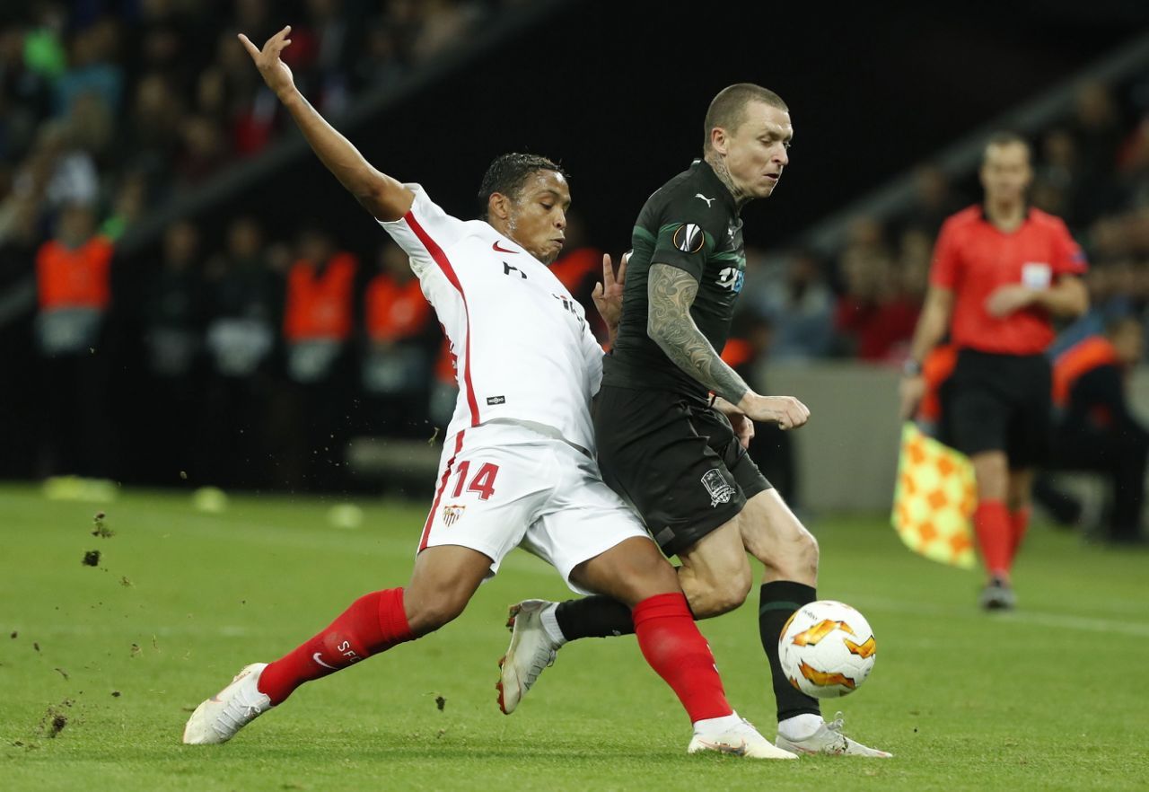  Muriel, en el Krasnodar-Sevilla, la última visita sevillista a Rusia.