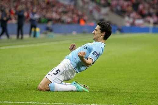 Navas, celebrando un gol con el City.
