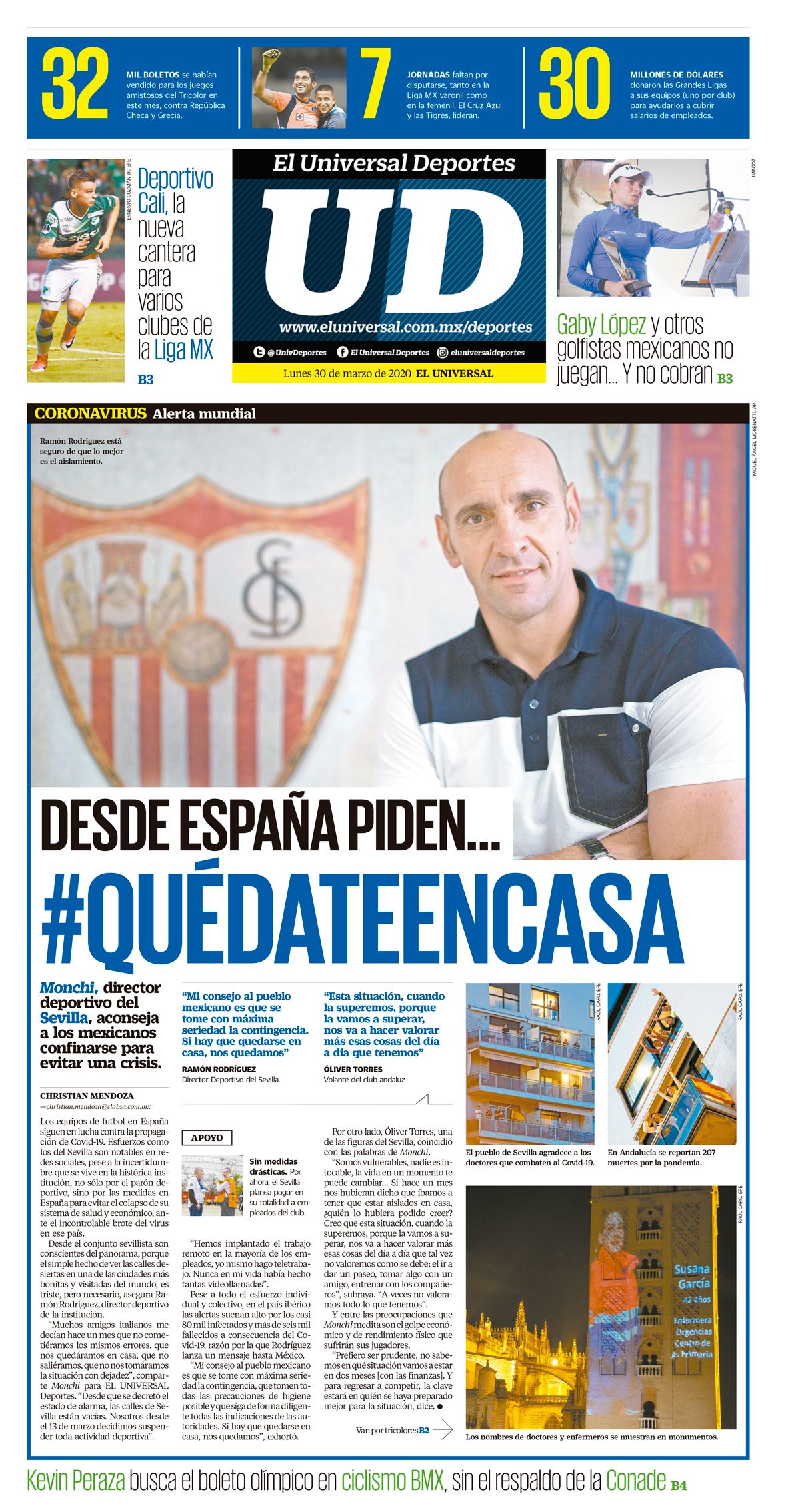 Portada de deportes de El Universal, dedicada al Sevilla FC.